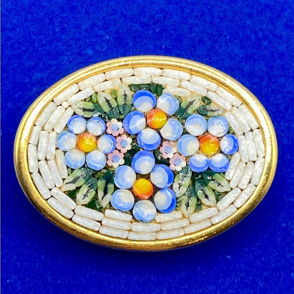Italy Mosaic Gold Tone Brooch